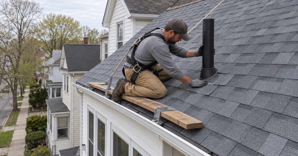 A rental’s rear roof re-roofed between tenants in East Norriton to meet the township’s property maintenance code